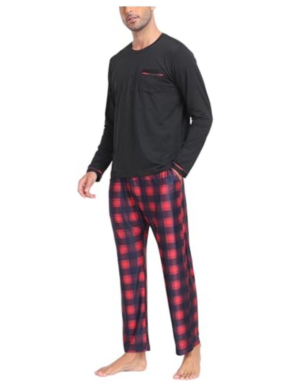 Mens 2 Piece Pajama Set Soft Polyester Spandex Loungewear Sleepwear